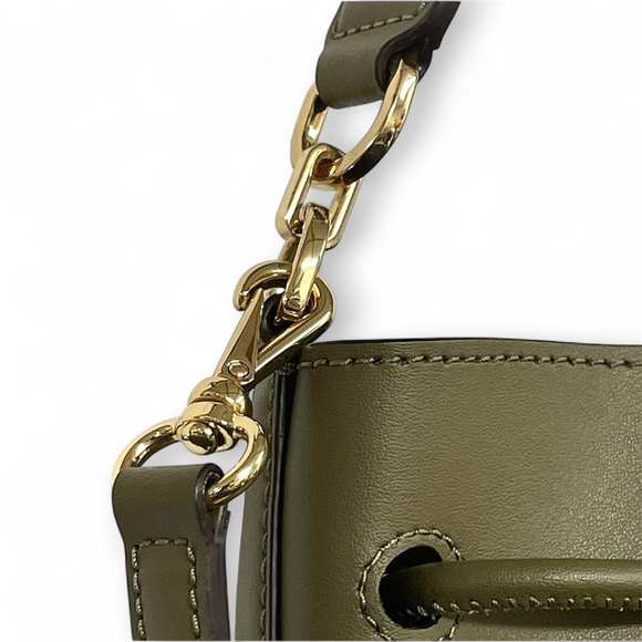 Lauren Ralph Lauren Andie Drawstring Leather Bucket Bag Olive Green - Picture 6 of 14